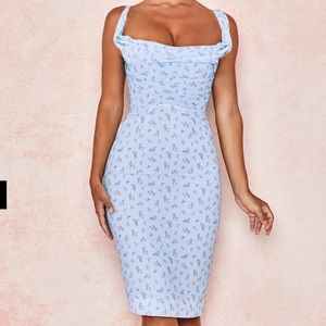 Bellina Blue Floral Corset Midi Dress